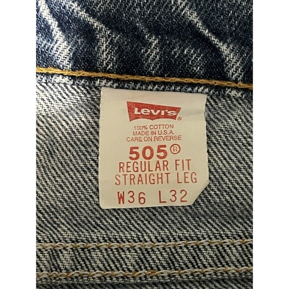 Vintage 90s Distressed Levis 505 Orange Tab Regular Straight USA Jeans 35 x 31.5 - Picture 5 of 10